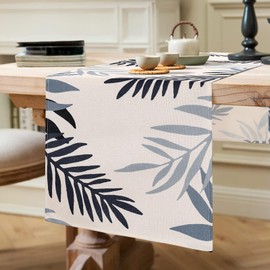 Table Runner Modern Living Room Table Runner Washable Table Runner Grey Blue Table Runner Navy Blue Leaves Pattern Table Runner Kitchen Dining Table Tabletop Decor for Dining Room Decoration Table
