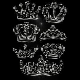 MAYJOYDIY Crown Motif Rhinestone Iron-On Hotfix Transfer Sticker Various Crown Shapes Shiny Rhinestone DIY Applique Sticker for Iron-On Crystal Patch for T Shirts Jackets Clothing Crafts