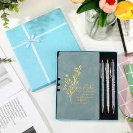 Sayglossy 5Pcs Team Appreciation Gift Set for Employee A6 Leather Journal Notebook Pen with Gift Box Thank You Christmas Gift for Coworker Staff Medical Assistant Teacher Women Men(Blue,May You)