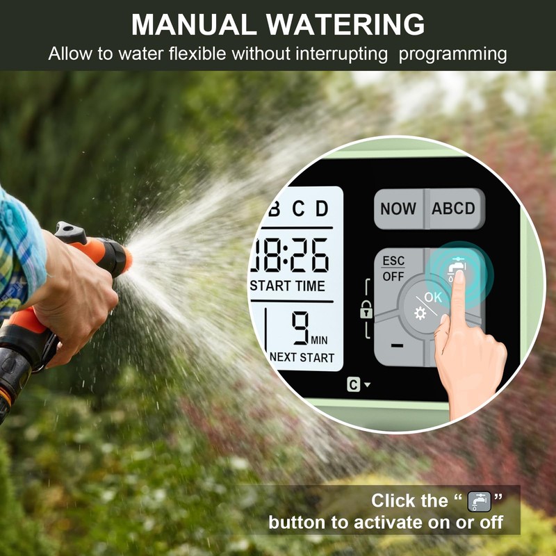 Johgee Irrigation Computer with 4 Independently Controlled Outputs, Digital Watering