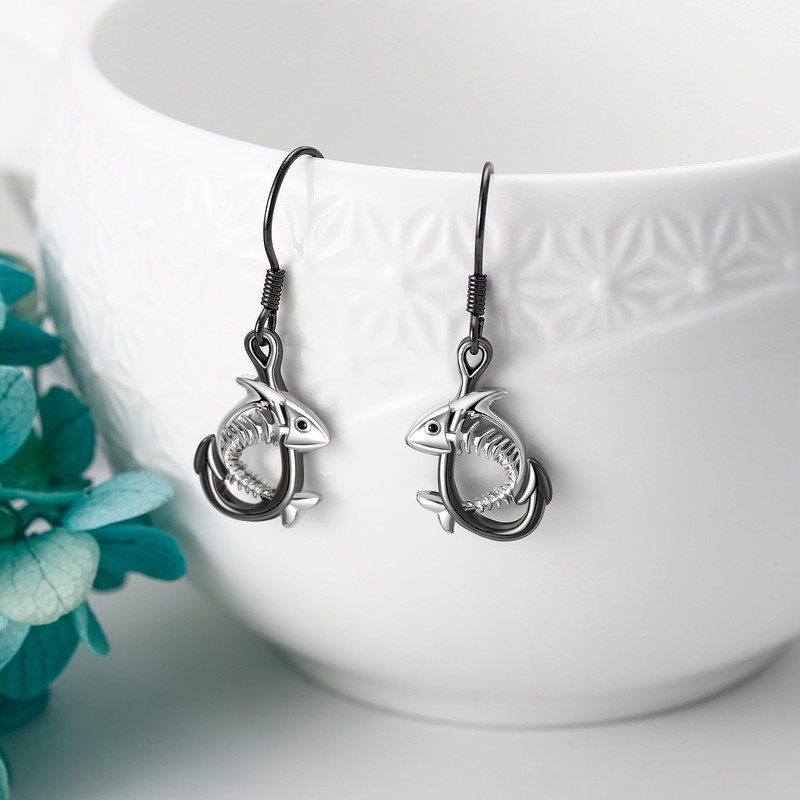AXOMY Gothic Earrings 925 Sterling Silver Fish Hook/Wine Dangle Drop
