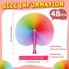 48 Pcs Rainbow Hand Fans Set Handheld Paper Fan Rainbow Decorative Folding Fans Summer Hand Rave Fan Cool Hand Fan with Plastic Shafts Rainbow Party Favors for Rainbow Party Supplies