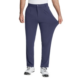 baleaf Men's Golf Pants 5 Pockets Water Resistant Stretch 30" Lightweight Work Dress Pants with Zipper Pocket Navy Blue S