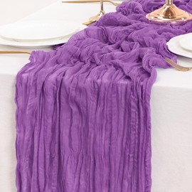 LINXTAR Fall Table Runner Thanksgiving Cheesecloth Table Runner Purple 10ft Vintage Rustic Table Runner 122x35 Inches Boho Decoration for Wedding Baby Shower Birthday Party