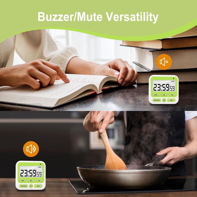 Fyueenix Multifunctional Kitchen Timer with Silent/Alert Mode, 24-Hour Clock, Memory