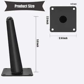 SAHENITEANA 4 PCS Heavy Duty Furniture Legs, 5.9Inches/15CM Black Stainless Steel Sofa Legs with Rubber Head, Perfect for Sofa, Chair, Cabinets, Nightstands, ect. (Black)