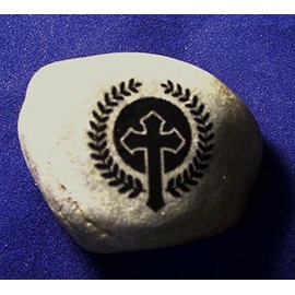 Christian Cross circle fern leaves River Rock