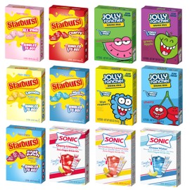 SINGLES TO GO! Drink Mix Variety 12 Pack - 3 Sonic Flavors, 4 Jolly Rancher Flavors and 5 Starburst Flavors - Powdered Drink Mix - On the go Convenience