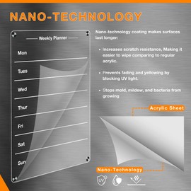 2 Pieces Magnetic Acrylic Fridge Boards (9x13") - Set of Weekly Planner & Clear Board with Scratch Resistant Nano Film Technology, Markers, Magnetic Case, Cleaning Cloth, Silicone, & Hook. SPLANDIN