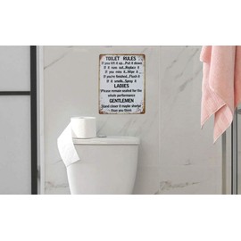 SUMIK Toilet Rules Retro Toilet Decor Metal Tin Sign Vintage Wall Plaque