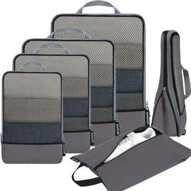 BAGAIL 4 Set/6 Set Compression Packing Cubes Travel Accessories Expandable Packing Organizers(Dark Grey HalfMesh 6 Set)