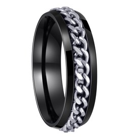 Udolfly Mens Fidget Rings Anxiety Spinner Rings for Men Classic Chain Rings for Women Adults Titanium Steel Ring 6mm Black Silver Size 6