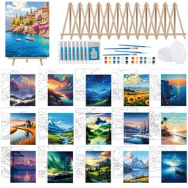 Tenceur 144 Piece Paint Your Own Designer Canvas Set 8 x 10 Inch Coloring Painting Canvas Panels Pre Drawn Canvas to Paint Pre Stenciled Canvas Boards with Paints and Brushes for Kid Adult(Landscape)