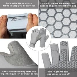 Drasry UV Protection Fishing Fingerless Gloves Men Women UPF 50+ SPF Gloves for Fishing Kayak Paddling Hiking Sailing Rowing Sun Gloves Dark Gray L