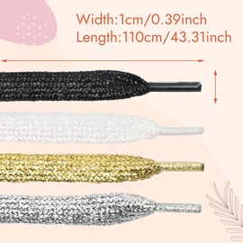 TXIN 8 Pairs Sparkle Shoelaces Glitter Shoe Laces, White Black Gold Silver