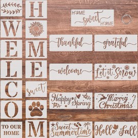 FOCCTS Welcome Stencils for Wood, Reusable Large Welcome Signs - Seasonal, Front Door, Porch, Wall