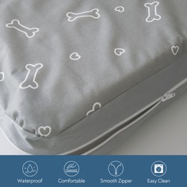 Waterproof Dog Bed Cover, Removable Dog Bed Covers Replacement Washable with Smooth Zipper, Indoor/Outdoor, Bone Print 27 x 36 x 4 Inch for Dog/Cat, Cover Only