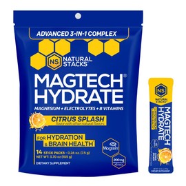 MagTech Magnesium Hydrate Packets - Sugar Free Hydration Powder - Magtein Magnesium L-Threonate, Glycinate & Taurate - 200mg Chelated Triple Complex - Supports Hydration & Brain Health* - 14 Servings