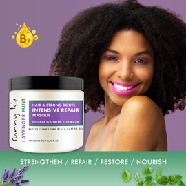 Sunny Isle Lavender Mint Hair and Strong Roots Intensive Repair Masque 16oz | Double Growth Formula | Biotin and Jamaican Black Castor Oil and Biotin