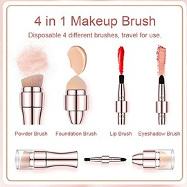 Set de brochas de maquillaje portátil 4 en 1: cerdas suaves, cabezal de esponja elástico