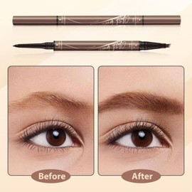 Lápiz Para Cejas Lápiz de Cejas Mágico 2 en 1 de 4 Puntas, 2 in 1 Magic 4-Tip Eyebrow Pencil, 3D Waterproof and Sweat-proof Microblading Eyebrow Pencil Contouring Pen (Dark Brown)