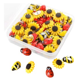 30 Pcs Little Bee Sunflower Ladybug Push Pin,Cute Resin Decorative Tacks, Cute Pins For Pinboard,Novelty Push Pins,Decorative Pin,Suitable For Photo Wall Bulletin Board.