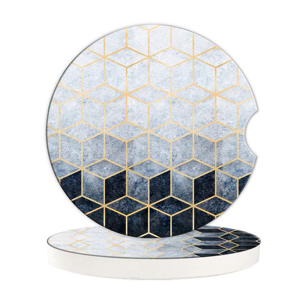 BAMOWEY Gradient Black Grey Cubes Car Cup Holder Coasters,2 Pack