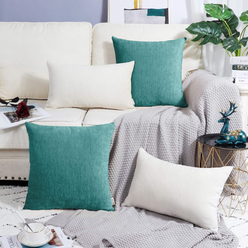 BRAWARM Chenille Throw Pillow Covers 18x18 Inches - Pack of
