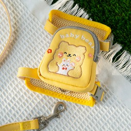 Pet Backpack Harness Adjustable Outdoor Cat Saddle Bags with Lead Leash for Small Pets Cats Dogs Yellow Bear (Double Embroidery Front and Back)