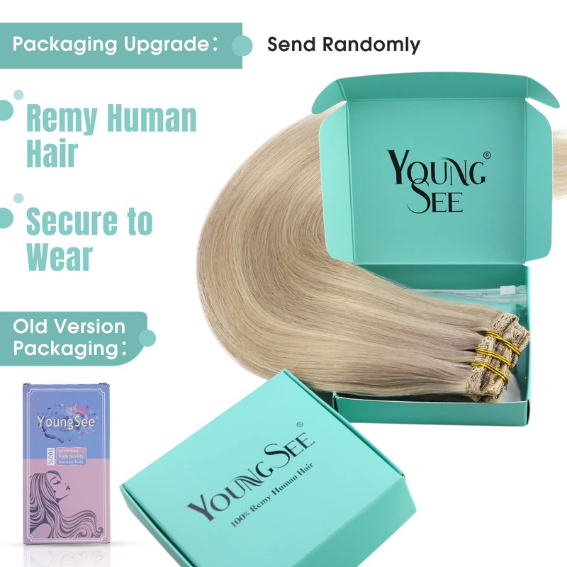 YoungSee #18/613 Clip-In Real-Hair Extensions, Blonde, Light Blonde with Strawberry