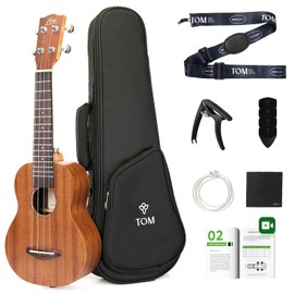 TOM 21-Inch Sapele Soprano Ukulele – Budget-Friendly Starter Kit for Kids & Beginners, Bright Tone with D’Addario Strings, Includes Gig Bag,Strap & Free Online Lessons (AM1-Soprano)