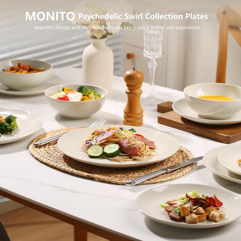 Ceramic Dinnerware 12 Pieces glazed cream white Dinner Set,Plates Pasta
