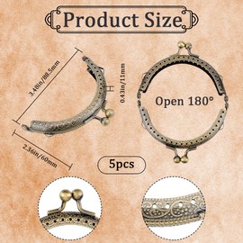 Beebeecraft 5Pcs Kiss Lock Purse Frame 2.4x3.5 Inch Metal Antique Bronze Coin Purse Frames Retro Handle Arch Shape Clutch for Handbag Bag Making DIY