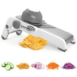 Foyucool Mandoline Slicer for Kitchen, Adjustable Stainless Steel Mandoline Food Slicer, Onion Potato Cucumber Tomato Carrot Vegetable Fruit Slicer, Mandolin Veggie Cutter with Food Holder, Grey
