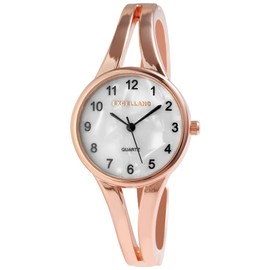 Excellanc Women's Clasp Watch Metal Bangle Mother of Pearl Dial Length 18cm Quartz Wrist Watch Gift for Women, Rose gold coloured, Strap.
