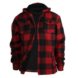 Yasumond Sherpa Lined Hoodie Mens Flannel Buffalo Plaid Heavyweight Warm Zipper Sweatshirts