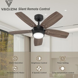 Vagizm Ceiling Fan 36'' for Small Room: Modern Ceiling Fans with Light Remote Control - Reversible Quiet DC Motor Dimmable with 6 Speeds for Small Office Kids Bedroom(Bronze+Walnut)