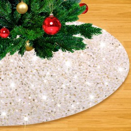 Champagne Gold Christmas Tree Skirt 24 Inches Small Tree Skirt Velvet Sequin Tree Skirt for Christmas Tree Mat Decorations