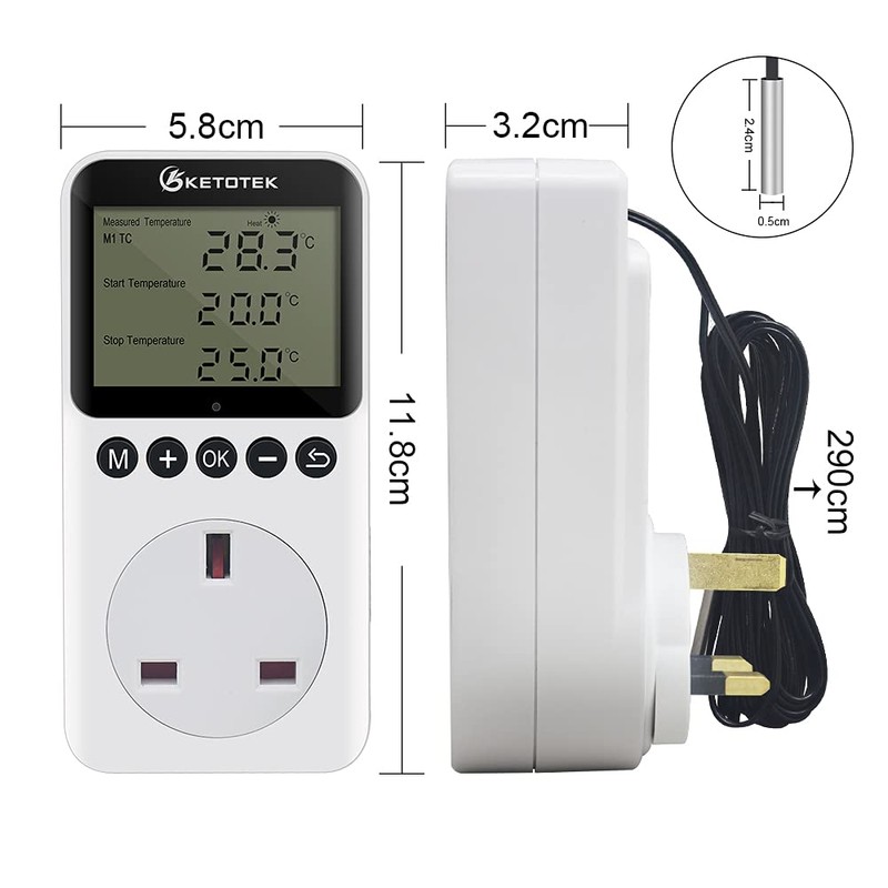 KETOTEK Digital Thermostat Plug Socket with Day Night Timer, Day