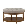24KF Upholstered Round Coffee Table with Wooden Shelf, Tufted Button