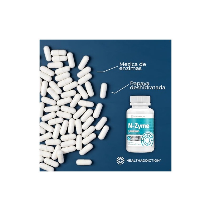 Healthaddiction Enzimas Digestivas Avanzadas Cápsulas 520mg Lactasa Proteasa Amilasa Papaína