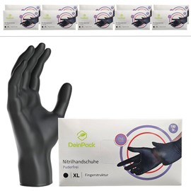 DeinPack 1000 Disposable Gloves Black (10 x 100) XL Nitrile Gloves Powder-Free Rubber Gloves Disposable Protective Gloves Nitrile Gloves in S, M, L, XL