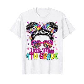 Little Miss 4th Fourth Grade Messy Bun First Day Of School T-Shirt