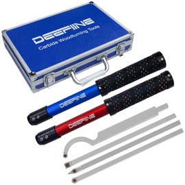 DEEFIINE Carbide Tipped Wood Lathe Turning Tools Set, Lathe Rougher Finisher Swan Neck Hollowing Tools and Interchangeable 19.5"Soft Grip Handle with Diamond Round Square Carbide Inserts(Red、Blue)