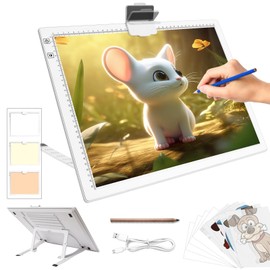 A3 Light Pad for Diamond Painting - Rechargeable Tracing Light Box with Stand, 3 Colours Stepless Dimmable 6 Levels Brightness Light Board, Battery Powered Portable Light Pad for Weeding Vinyl(White)