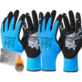 GAVOROHANS 2 Pairs Waterproof Thermal Winter Work Gloves Polar Fleece Liner Superior Grip Double Latex Coating for Garden Logistics Warehousing in Cold Weather Outdoor Activities