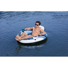 Bestway 43116E Hydro Force Rapid Rider Inflatable River Lake Pool Inner Tube Float with Built in Backrest and Wrap Around Grab Rope, Blue and White