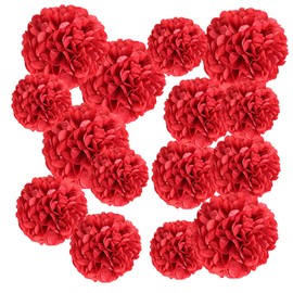 Pompom Tissue Paper Red Valentine's Day Christmas Decoration Pompom Decoration Flower Wedding Hanging for Birthday Home Room Party Garden Christening Pack of 15 (5 Pieces 15/20/25 cm)