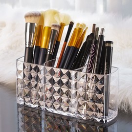 Transparent Acrylic Makeup Brush Organizer 3 Compartments Cosmetic Storage Case 10ea