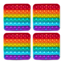THE FIDGET GAME Popping Mats (4 Pack) - Sensory Toys for Kids with Autism, Stress or Anxiety - Rainbow Popper for Toddlers, Boys, Girls, & Adults